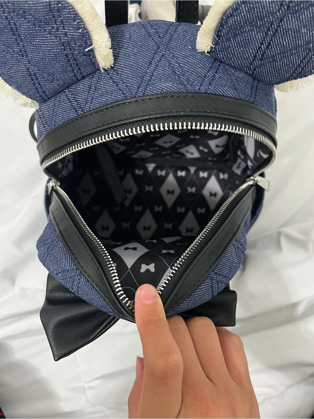 Disney loungefly Navy Mini Backpack with Black Bow and Ear Accents